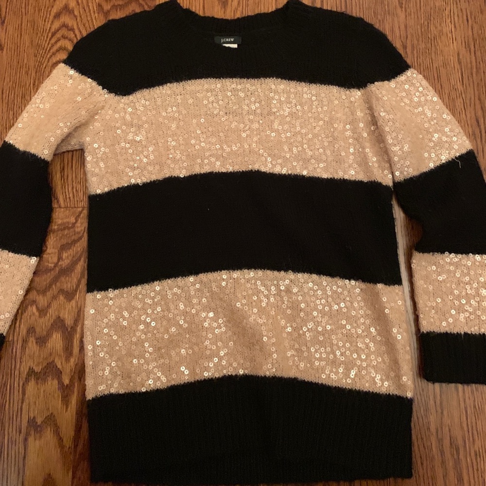 J.Crew black Sequence stripped sweater